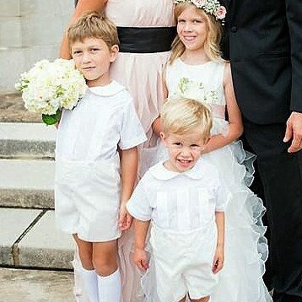 Holiday Heirloom Outfit Button On Blouse & Shorts with Peter Pan Collar and Piping Matching Shorts Color-Ring Bearer