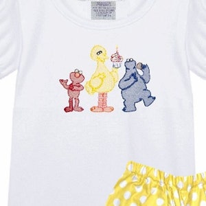 Girl Muppet Street Characters Shirt-Sesame Elmo Bird and Monster with Cookie Shirt and Shorts Outfit-1st Birthday Bird Street Monster Outfit