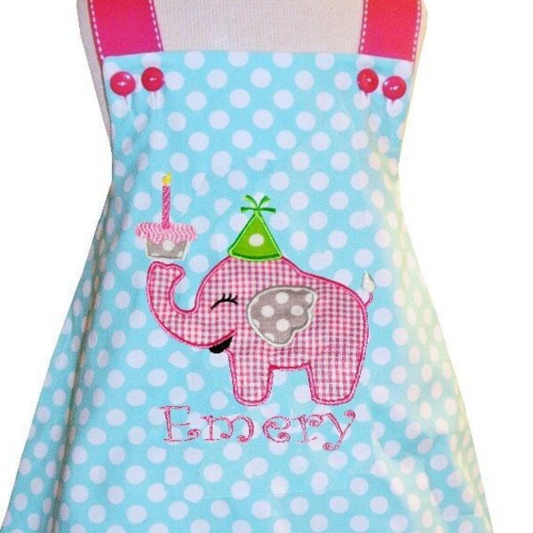 Girl's Birthday Dress-Elephant Cupcake Party Outfit-Baby Toddler First Second Birthday 1st Birthday Dress Bloomers Swing Top Shorts