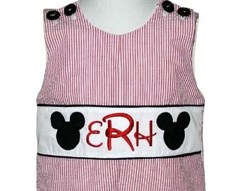 Boy&#39;s Personalized Monogrammed Mickey Mouse Heads Panel John John, Longall or Shorts Outfit