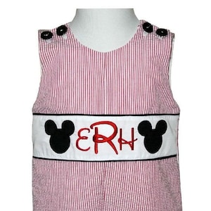 Boy&#39;s Personalized Monogrammed Mickey Mouse Heads Panel John John, Longall or Shorts Outfit