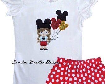 Girl's Minnie Mouse Outfit: Appliqued Shirt, Polka Dot Shorts