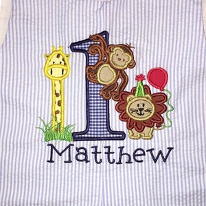 Boy&#39;s Birthday Safari Outfit-Birthday Animals Outfit-1st Birthday Safari Animals with Giraffe, Monkey and Lion