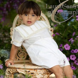 Holiday Heirloom Outfit-Ring Bearer Boy&#39;s Bubble, Button On or Shorts Set Square Collar Vertical Lace