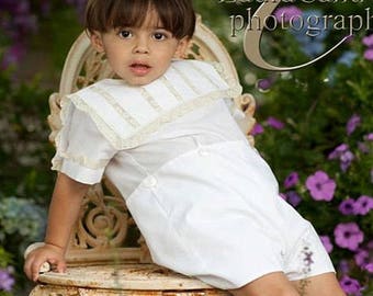 Holiday Heirloom Outfit-Ring Bearer Boy's Bubble, Button On or Shorts Set Square Collar Vertical Lace