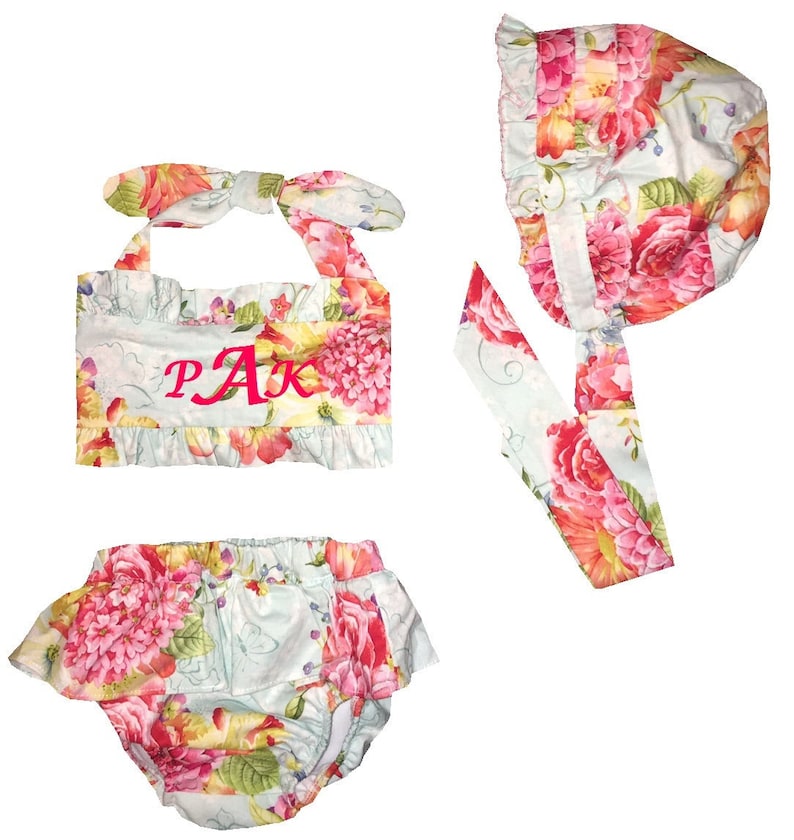 Baby Girl/'s Monogram Swimsuit Bathing Suit-Girl 1 Piece Swimsuit-1 Piece Bathing Suit-Baby Swimsuit and Matching Bonnet