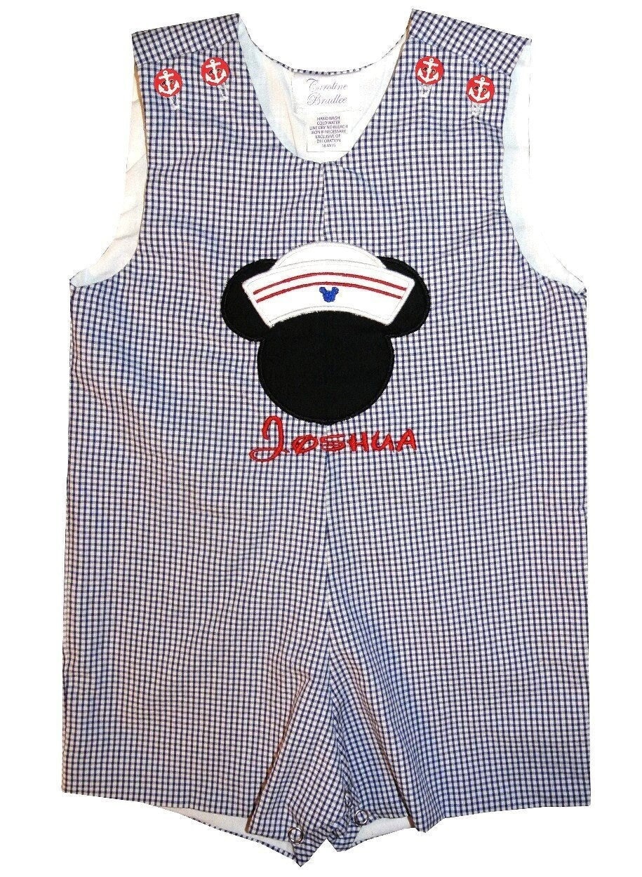 Boy's Mickey Mouse Sailor Outfit: Gingham John John or Shirt & Shorts