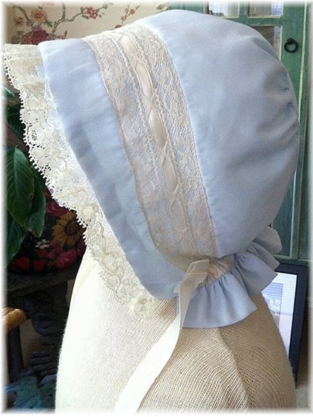 Heirloom Baby Bonnet: French Lace, Satin Ribbon, Beaded Batiste - Etsy