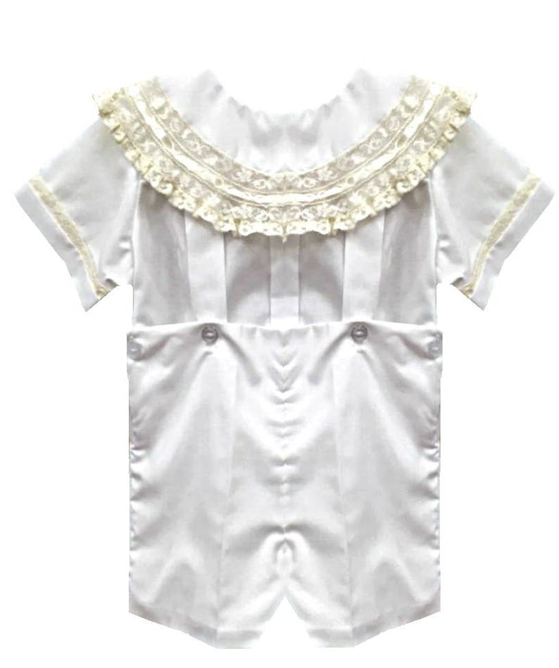 Boy Heirloom Bubble Outfit Button On or Blouse Shorts-Ring Bearer Portraits Special Occassions with Round Lace Collar
