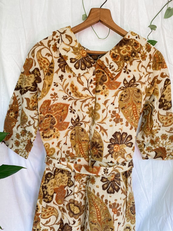 60s vintage gold sheath dress // floral psychedel… - image 2