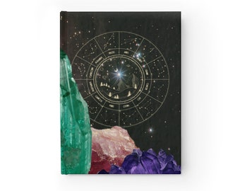 zodiac astrology crystal magic unlined journal // witchy gift notebook // blank sketchbook cosmic stars constellations