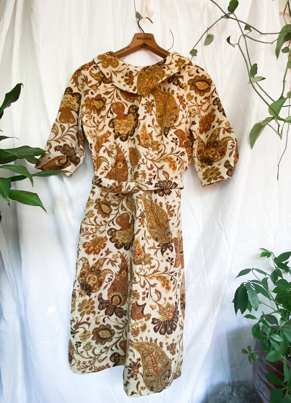 60s vintage gold sheath dress // floral psychedel… - image 7