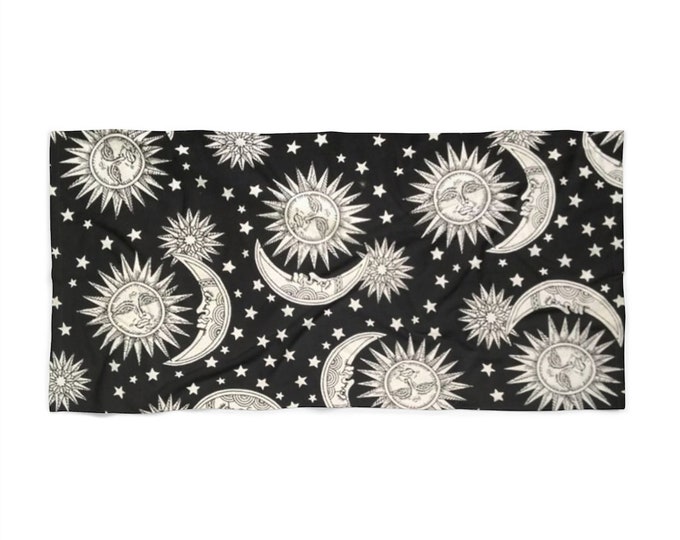 Moon, Stars & Sun Celestial Beach Towel // cosmic magic astrology gift witchy summer accessory