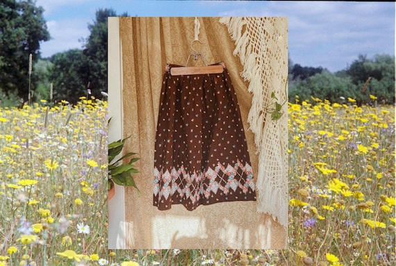 vintage cottage praire 70s skirt // handmade brow… - image 1