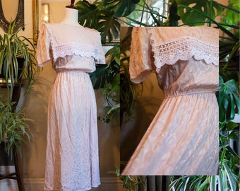 pink silk vintage 80s jessica mcclintock dress // pale pink romantic coquette vintage cocktail dress size S, 4-6