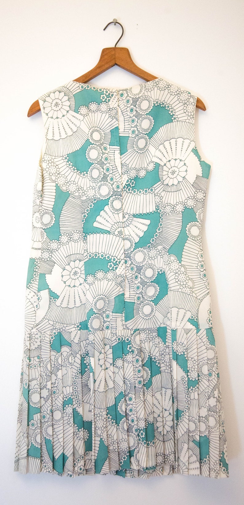 1960/'s turquoise and white dress mid-length funky pattern 60/'s dress vintage wild patterned casual block party dress retro dress