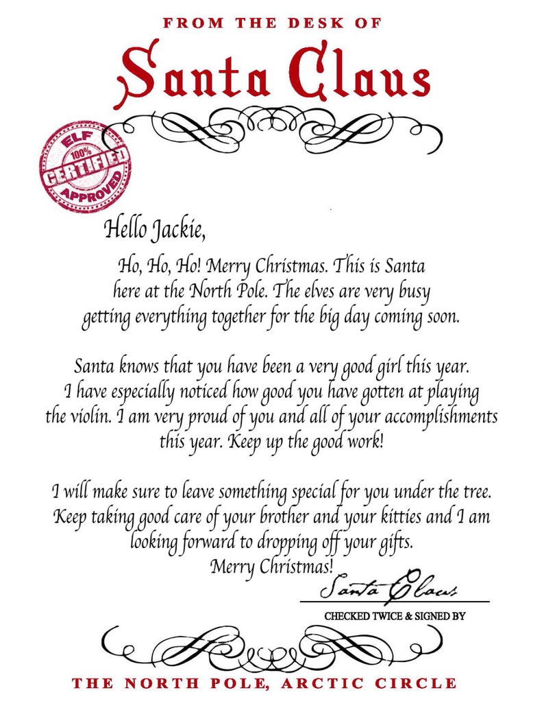 Letter From Santa Santa Claus Instant Download Printable Etsy