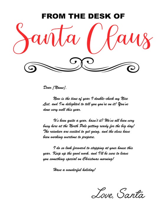 Letter From Santa Santa Claus Instant Download Printable Etsy