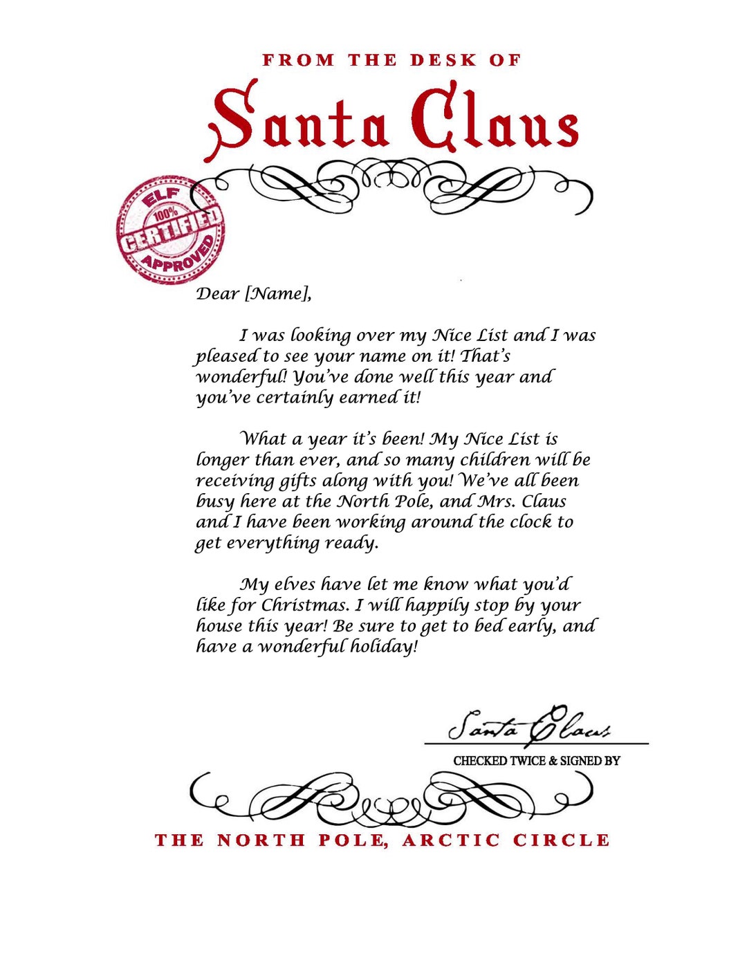 Letter From Santa Santa Claus INSTANT DOWNLOAD Printable PDF With ...