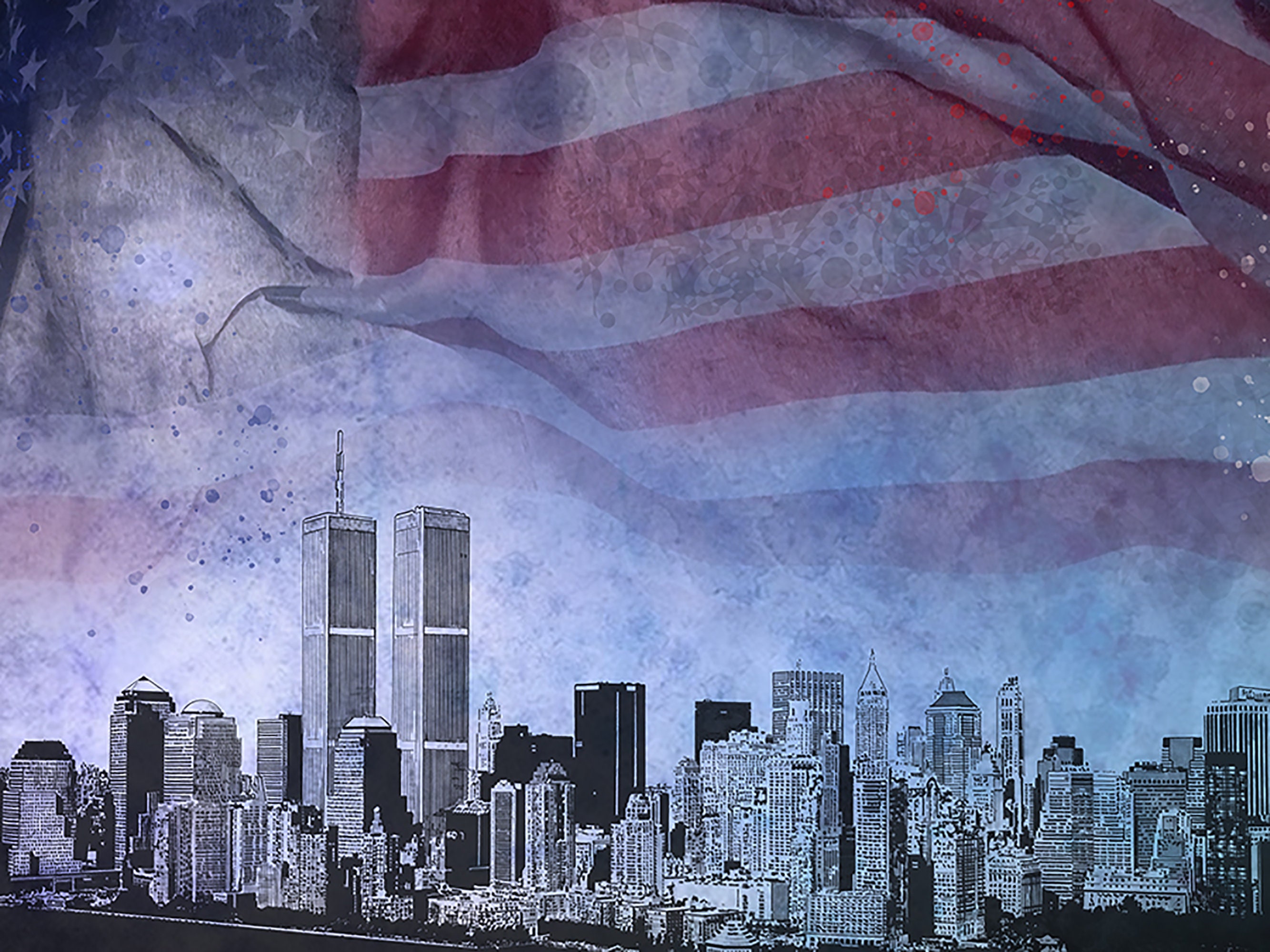 9/11 Tribute Print: World Trade Center, NYC Skyline Art (8x10