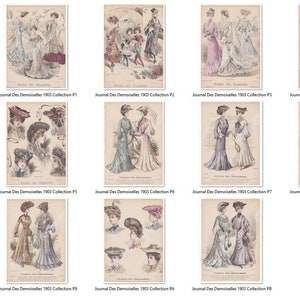 Diário Des Demoiselles (Diário das Moças) Coleção 1903 Antiguidade Francesa 11 Imagens Litográficas Reproduzidas 7,3" x 10,3" para download para impressão