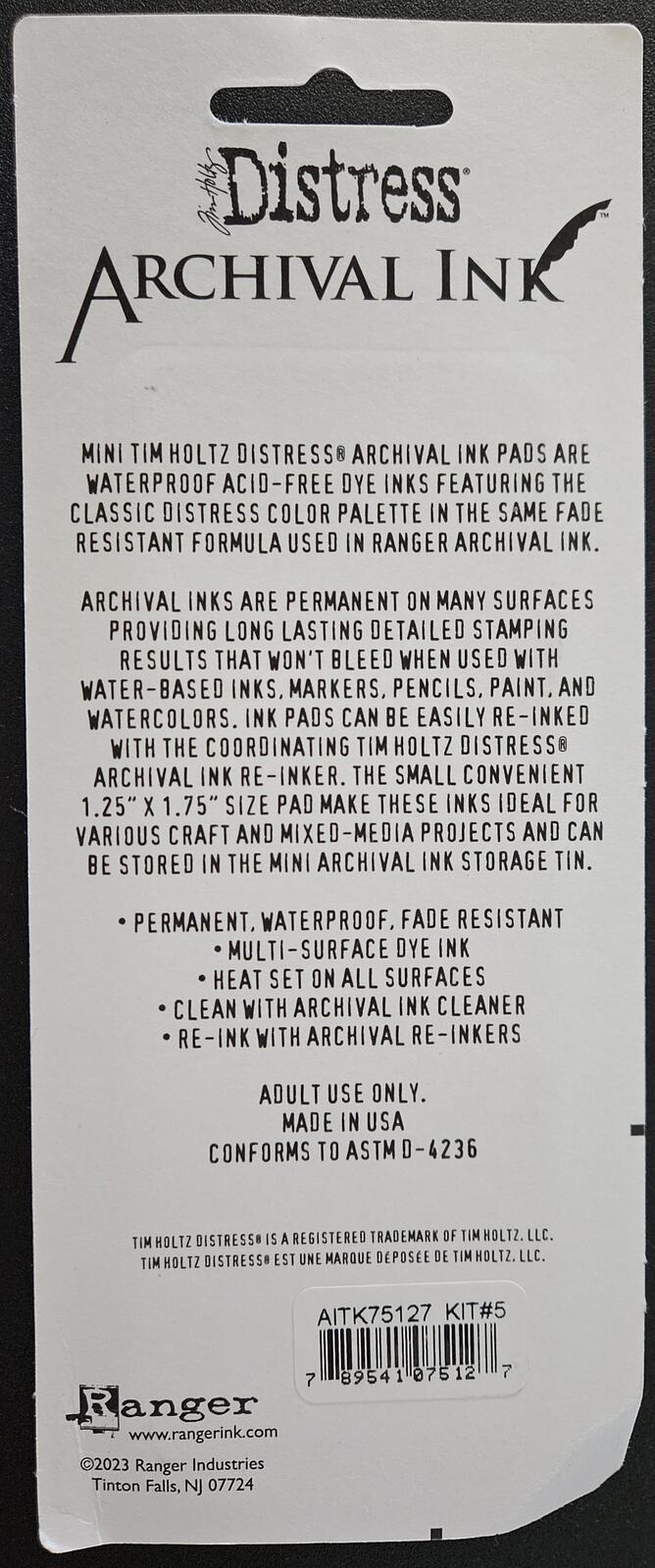 Kit #5 - Distress Archival Ink Mini Tim Holtz Color 4 Pc Set AITK75127 ...