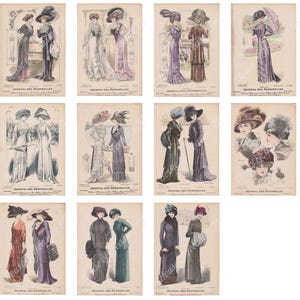 Diário Des Demoiselles (Diário de Senhoras) Coleção 1909 Antiguidade Francesa 11 Imagens Litográficas Reproduzidas 7,2" x 10,3" download para impressão.