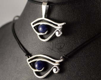 Eye of Ra, Eye of Horus, Wedjat sterling silver pendant with sodalite or lapis lazuli