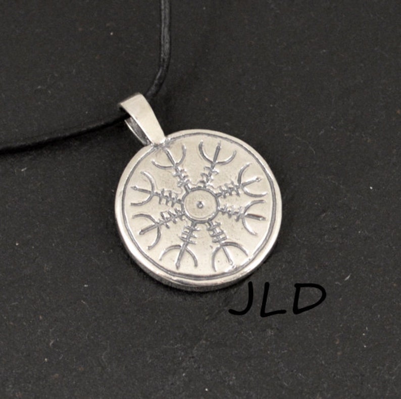 Vegvisir / Aegishjalmur, small round sterling silver or bronze pendant image 3