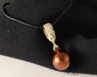 B613, OOAK 10k gold pendant with chocolate pearl