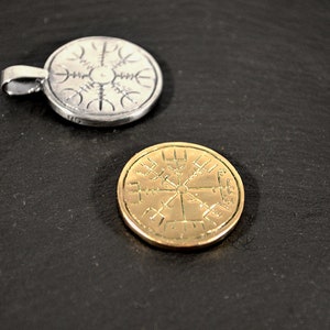 Vegvisir / Aegishjalmur, small round sterling silver or bronze pendant image 6