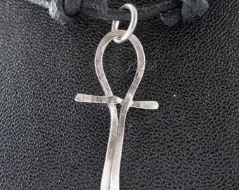 Hammered Ankh, sterling silver, bronze or 10k gold pendant