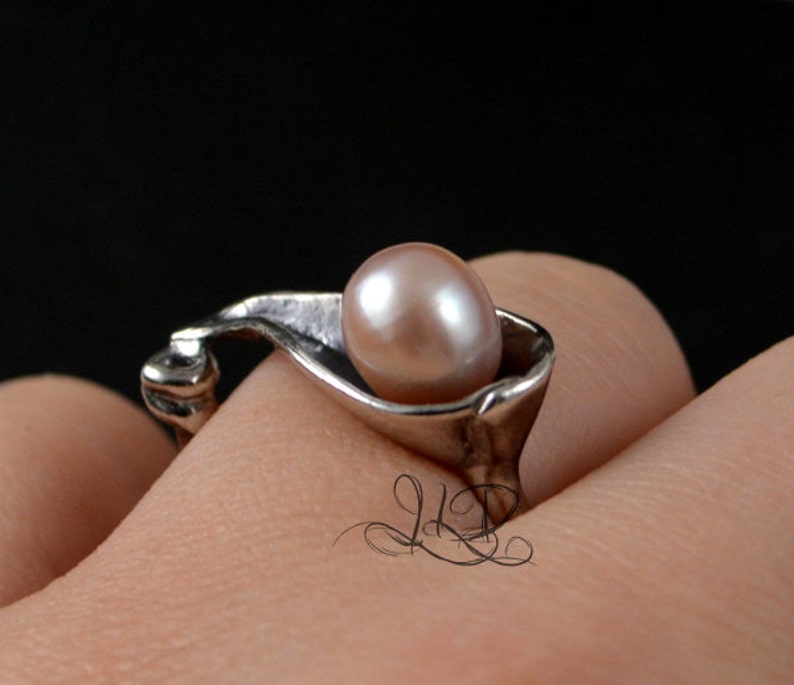 Calla lily, cocktail ring sterling silver image 1