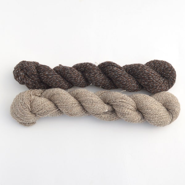 Destash Cashmere Lace Weight Recycled Yarn, Two Small Skeins, Beige and Brown Tweed, 2.5 oz total