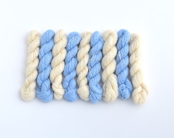 Cashmere Mini Skeins, Heavy Lace Weight Yarn, Blue and Cream, Recycled Cashmere, Destash Scrap Skeins, 2.4 oz total