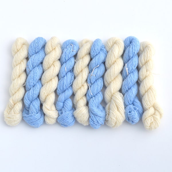 Cashmere Mini Skeins, Heavy Lace Weight Yarn, Blue and Cream, Recycled Cashmere, Destash Scrap Skeins, 2.4 oz total