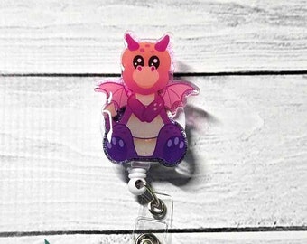 Dragon Badge Reel, Nursing Badge Clip, Teacher ID Badge,ID Holder,Fun Acrylic Badge Holder, Badge Pull, Fantasy Name Badge Clip, Retractable