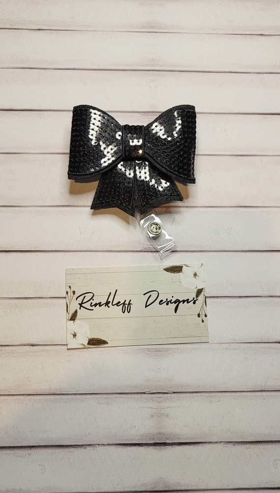 Black Sequin Bow Badge Reel-nursing Id Holder Retractable Badge