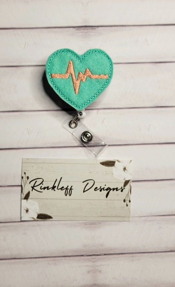 Mint Green EKG Badge Reel-nursing Badge Heart Id Holder Feltie Retractable  Badge 