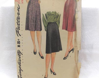 Patrón de falda plisada Simplicity 1152, talla 26 (cintura de 26 pulgadas), patrón de falda de las décadas de 1940 y 1950, patrón de falda vintage, artículo n.° 275