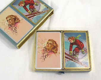 Downhill Skier Playing Cards~~Congress Playing Cards #307~~Cel-U-Tone Finish~~Vintage Playing Cards~~Double Deck Playing Cards~~Item #544