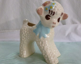 Ceramic Lamb Vase~~Lamb Pottery~~Nursery Vase~~~Baby Room Nursery Decor~~Lamb Planter~~~Pottery 23240~~~1950's-1960's Nursery Planter~~#37