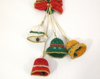 Crocheted Christmas Bells Wall Decor~~Vintage Christmas~~Hand Crochet or Knitted Christmas Bells~~1960's-1970's Christmas Decor~~~Item #545