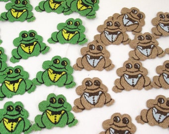 43 Frog Appliques~~Sewing Supplies~~Embroidered Frog Appliques~~Fabric Patch~~~Green and Tan Frogs Appliques~~Sew On Appliques~~Item #537