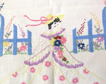 Embroidered Crinoline Lady Table Runner or Table Scarf~~Spring Decor Table Runner~~Summer Decor Table Runner~~Hand Embroidery~~Item #534