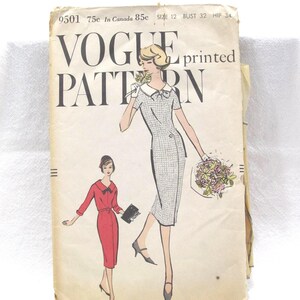 Vogue 9501 One Piece Fitted Dress~~Size 12 Bust 32~~Cut and Complete~~Dated 1958 Conde Nast~~MCM Dress Pattern~~Wiggle Dress~~~Item #349