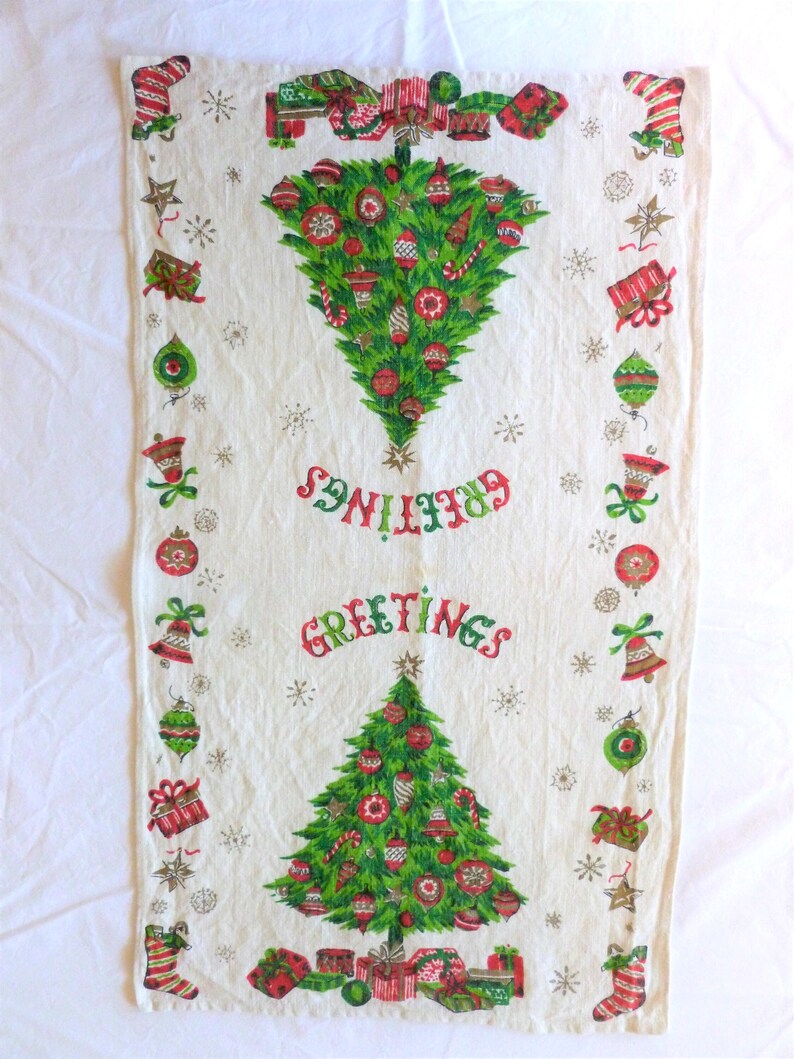 Vintage Christmas Tea Towel~Linen Tea Towel~Holiday Tea Towel~Christmas Tree Tea Towel~Decorative Tea Towel~Kitchen Towel~Holiday Decor~#219 image 3