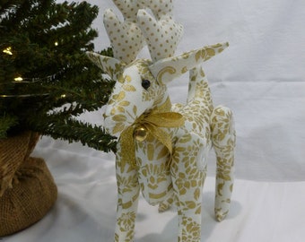 Metallic Gold Reindeer Decoration~~Small Size Handcrafted Christmas Reindeer~~Fabric Soft Body Deer~~Winter Wonderland Reindeer Decor~~#31