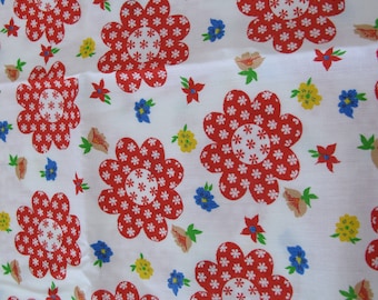 Red Flower Fabric~Faux Patchwork Fabric~Vintage Floral Fabric~Americana Fabric~4th of July Fabric~Girls Dress Fabric~Red & White Fabric~#218