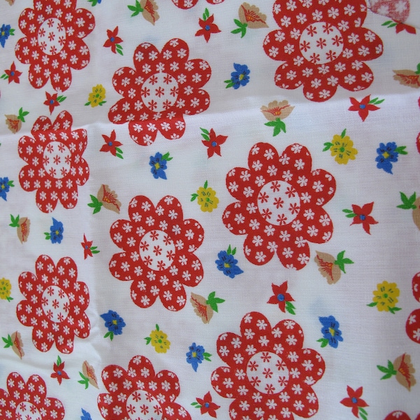 Red Flower Fabric~Faux Patchwork Fabric~Vintage Floral Fabric~Americana Fabric~4th of July Fabric~Girls Dress Fabric~Red & White Fabric~#218